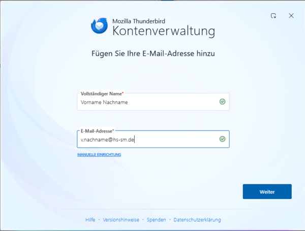 Name und E-Mail-Adresse eingeben Name und E-Mail-Adresse eingeben