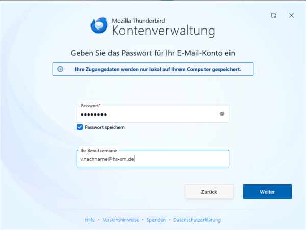 Anmeldedaten eingeben Anmeldedaten eingeben