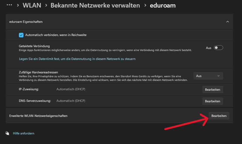 Bekannte Netzwerke - eduroam Bekannte Netzwerke - eduroam